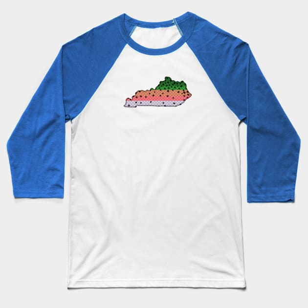 Trout Fishing Rainbow Trout Pattern Kentucky State Map State Map Baseball T-Shirt by TeeCreations